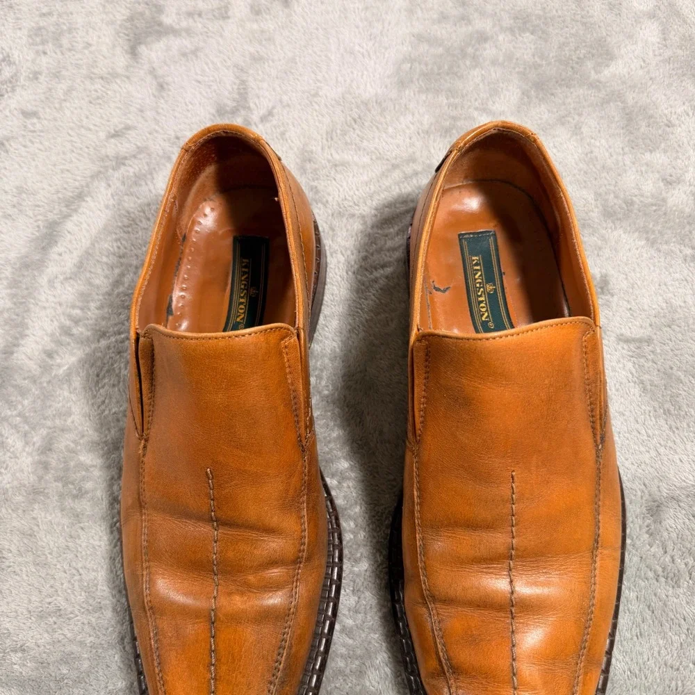 Kingston Loafers Mens Tan Leather Square Toe Slip On Made in Spain 41 Shoes